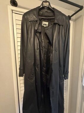 Pelle Cuir Men's Black Leather Trench Coat